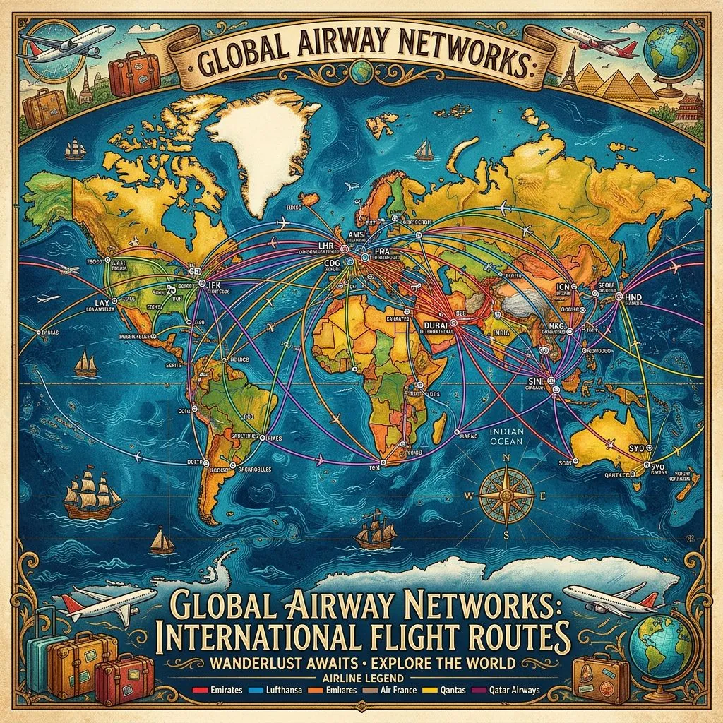 International flight routes on a world map representing global coverage