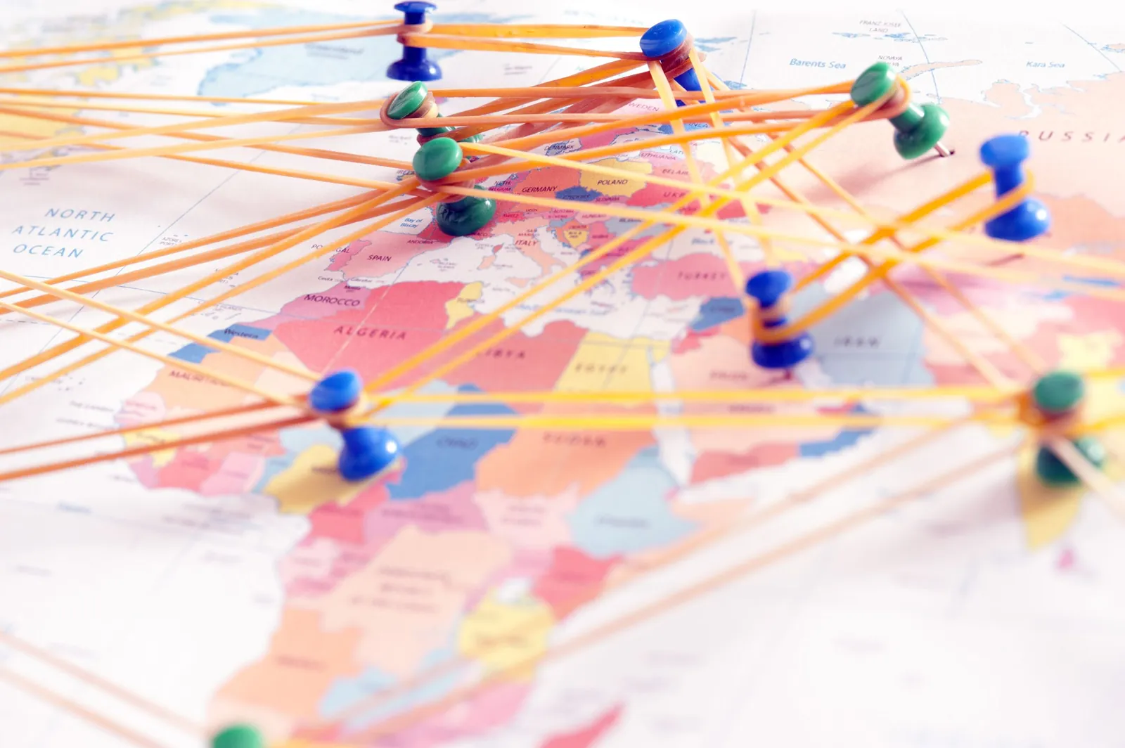 Global network connections over a world map